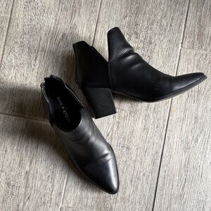Sun + Stone Black Pointed Toe Block Heel Ankle Booties